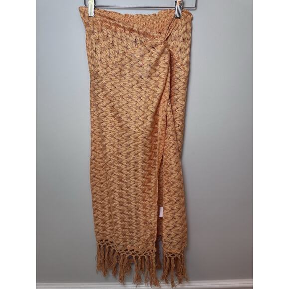 Ramy Brook Gaia Fringe Swim Cover-Up Skirt S Orange/Gold Elastic Waist Pull On - Picture 3 of 16